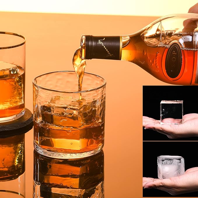 Clear Ice Cube Maker Tray - 2 Inch Clear Ice Cube Silicone Mold,10 Large Crystal Ice Cubes for Whiskey and Cocktail