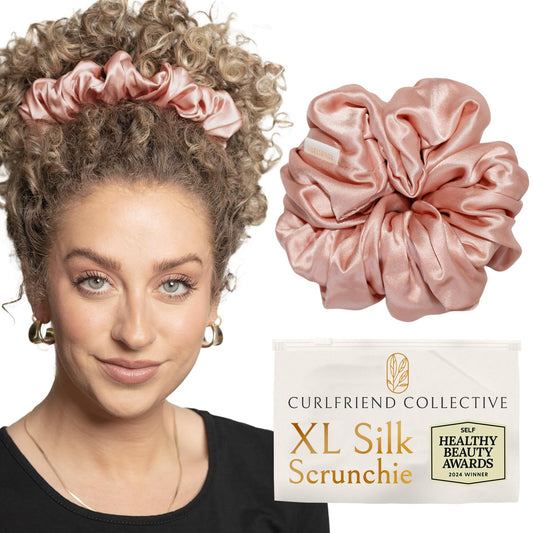 Authentic Mulberry Silk Extra Large Scrunchies for Women, Anti Breakage Hair Ties for Curly Thick & Thin Hair, No Frizz & Dent, 100% Silk Scrunchie for Sleeping, Buns & Ponytail, Light Pink Color - XL
