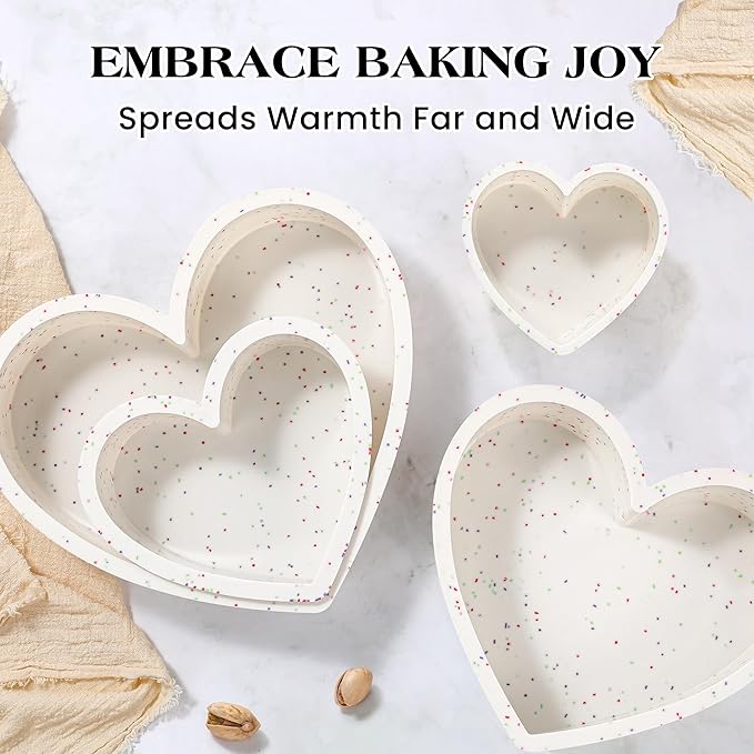 Silicone Heart Shaped Cake Pans 10 Inch Large Heart Cake Pan Nonstick Silicone Heart Molds for Baking (2 Pcs Set, Cream)