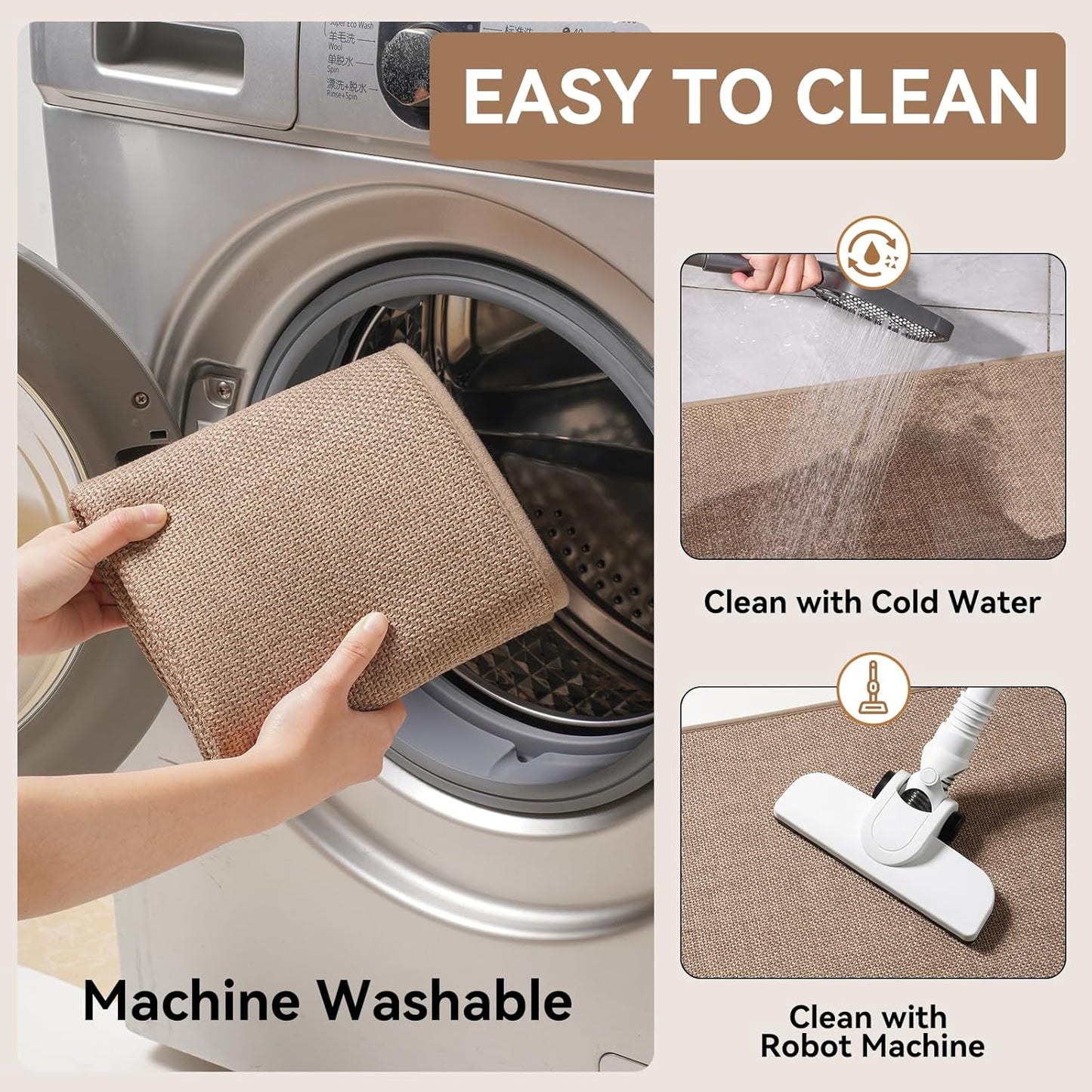Kitchen Mat Set of 2 PCS, Kitchen Mats for Floor, Linen-Look Woven Absorbent Kitchen Runner Rugs Non Slip Washable Comfort Standing Mats for Kitchen, Front of Sink