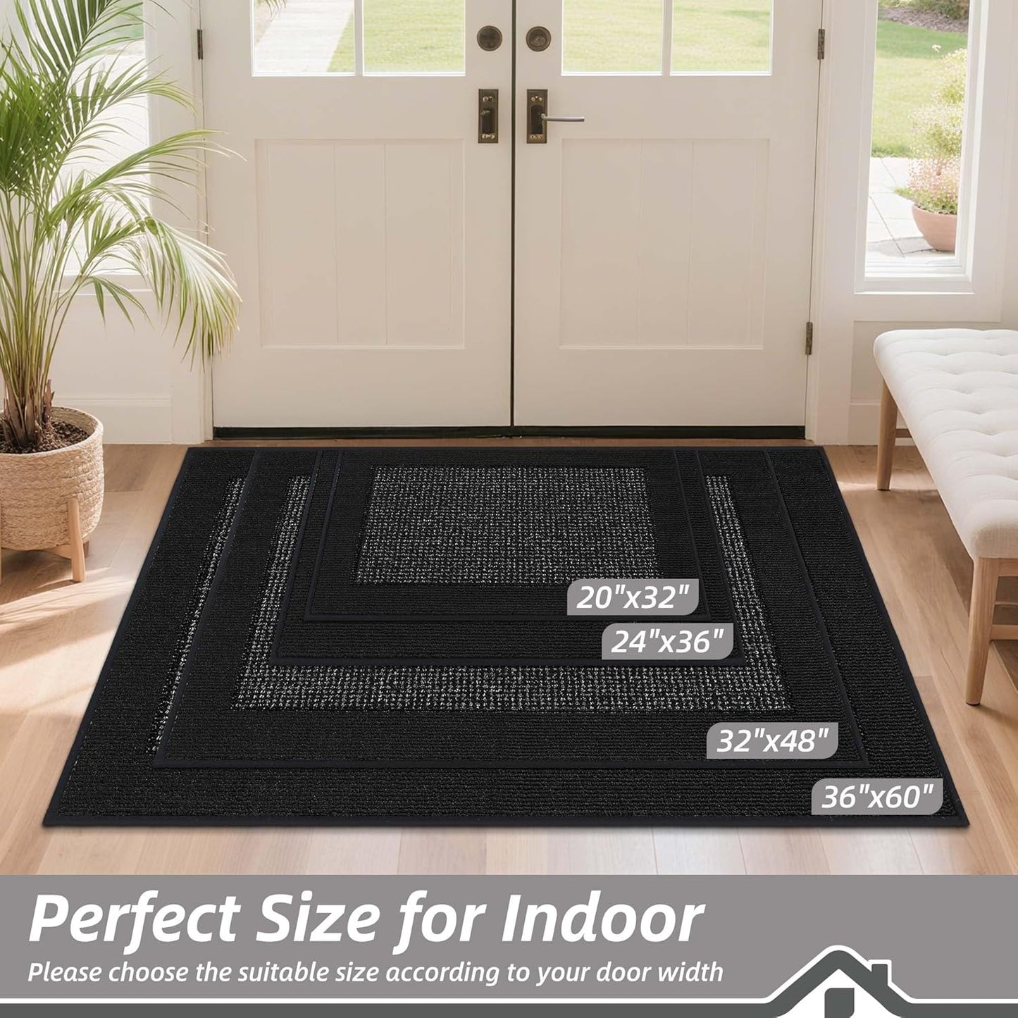 BEQHAUSE Indoor Door Mat 36" x 60", Dirt Trapper Door Mats Non-Slip Entryway Rugs Washable, Resist Dirt Absorbent Welcome Mat, Low Profile Floor Mats for Front Back Door and Entryway, Black