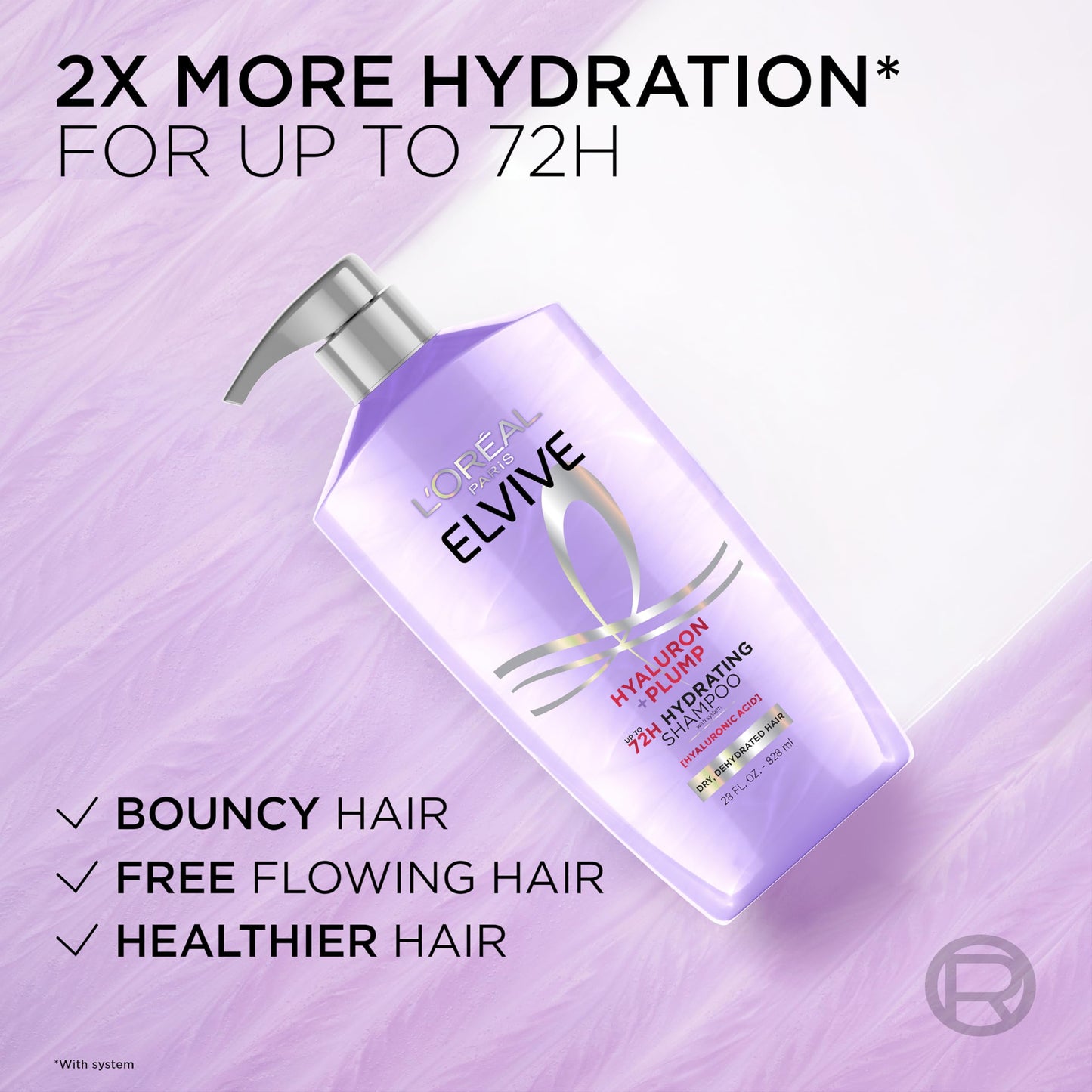 L'Oreal Paris Elvive Hyaluron Plump Hydrating Shampoo for Dehydrated, Dry Hair Infused with Hyaluronic Acid Care Complex, Paraben-Free, 26.5 Fl Oz