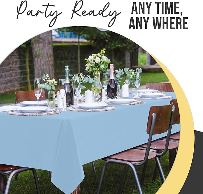 Party Solids 66% Thicker Premium Plastic Table Cloth Rectangle Table Cover 0.5 Mil 12 Pack Light Blue Table Cloth 54 Inch x 108 Inch Disposable Tablecloth Won't Tear Easily Like Cheap Thin Brands