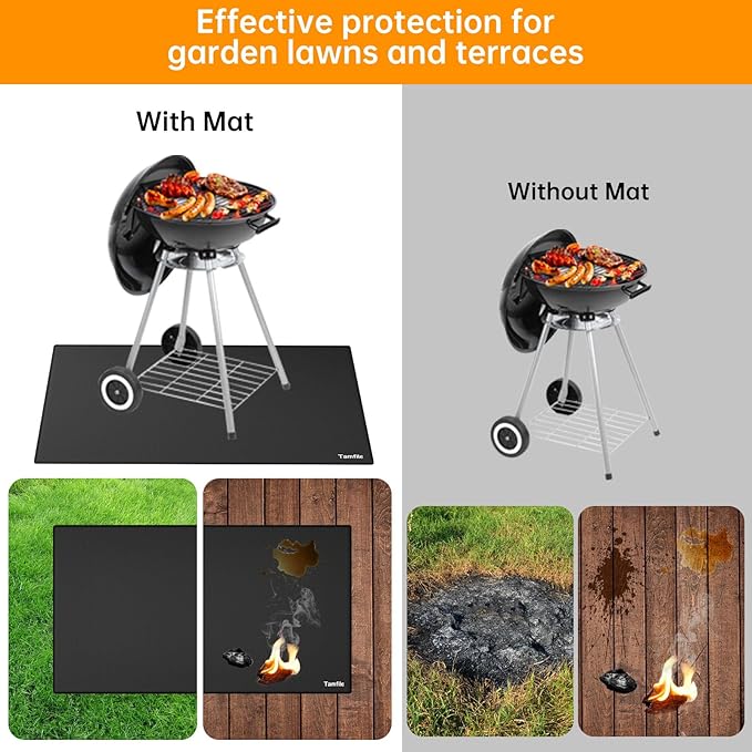 Tamfile Large 50 x 30 Inch Under Grill Mats for Outdoor Grill, Double-Sided Fireproof Heat-Resistant Pad, Indoor Fireplace/Fire Pit Rubber Mat, Oil-Proof Waterproof BBQ Protector for Deck and Patio