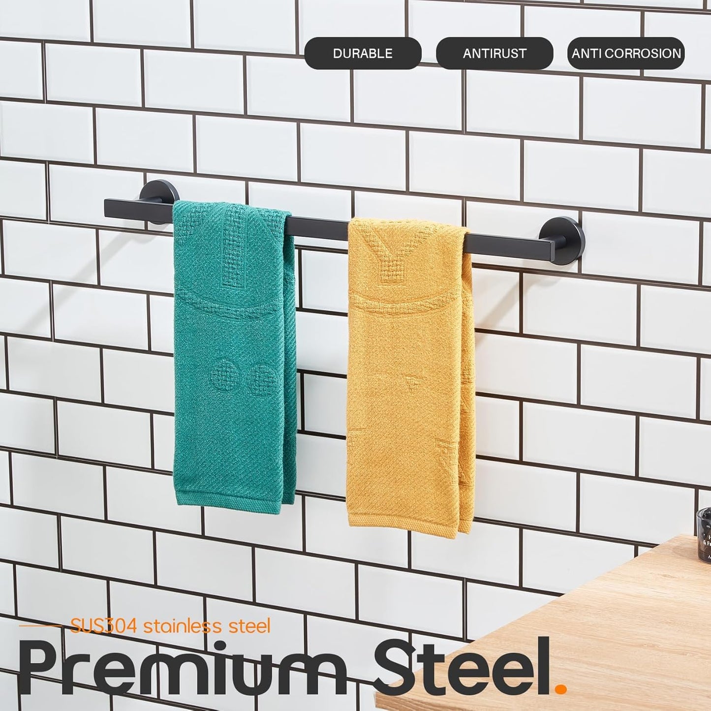 24 Inch Bathroom Towel Racks Bath Towel Bars Kitchen Towel Holder Towel Rails Wall Mounted SUS304 Stainless Steel Matte Black AN4001MB-L24