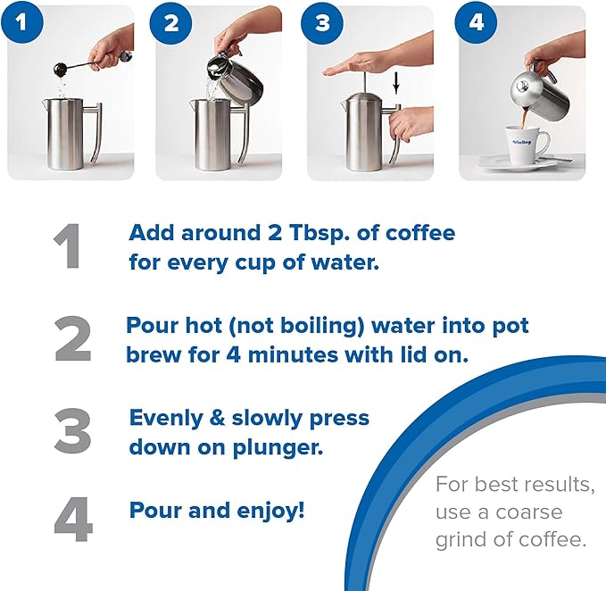 Frieling Double-Wall Stainless Steel Coffee Press - 17 oz - Insulated French Press Coffee Maker for Camping & Travel - Non Plastic Design