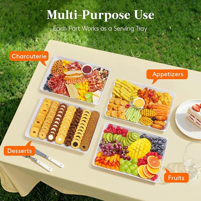 Lifewit Serving Tray for Party Supplies, Reusable Serving Platter for Catering, Snack, Fruit, Charcuterie, Appetizer, Plastic Food Trays, Hosting Essentials, BPA Free, 8 Pcs, Extra Large(16" x 12")