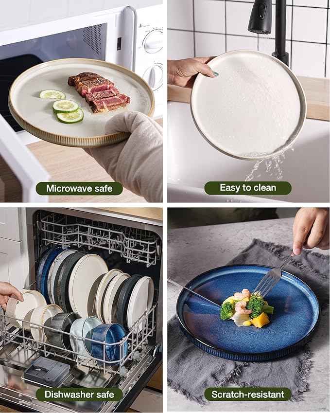 Famiware Star Dinnerware Set with Mugs, Service for 6 (24 Pieces), Ribbed Stoneware Plates and Bowls Dishes Sets - Chip & Scratch Resistant, Microwave & Dishwasher Safe, Cappuccino White