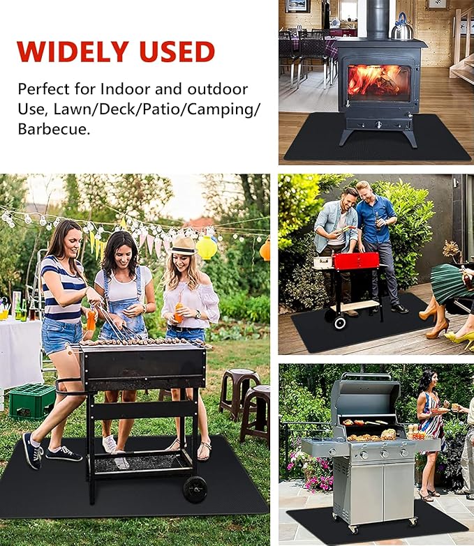 48 x 30 inch Under Grill Mats for Outdoor Grill, Double-Sided Fireproof Deck and Patio Protector Mat, Waterproof Oil-Proof BBQ Floor Pad Indoor Fire Pit Fireplace Mat