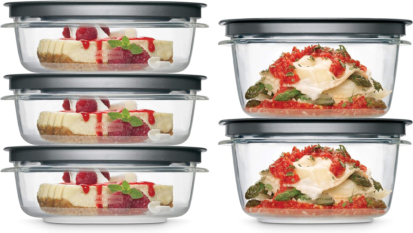 Rubbermaid Premier Food Storage Container, 10 Piece Set, Grey, BPA-Free, Microwave & Dishwasher Safe