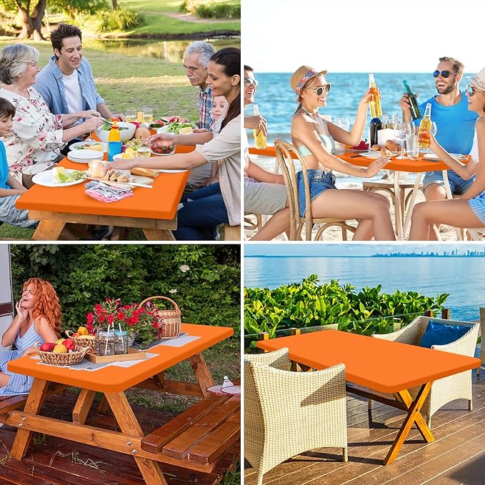 homing Rectangle Table Cloth Cover, Waterproof Polyester Elastic Fitted Tablecloth, Fits for 5 Foot Folding Tables, Washable Table Protector for Picnic, Camping, Outdoor (Orange, 30" x 60")