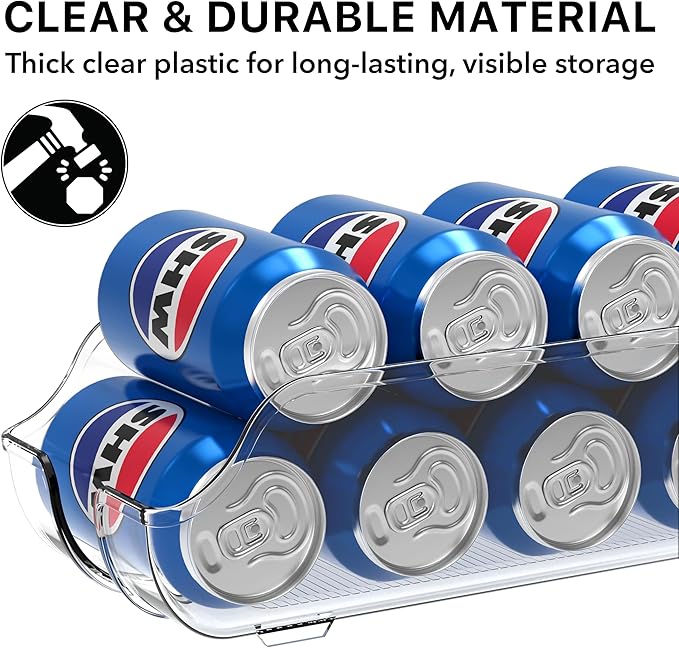 Simple Houseware Soda Can Organizer and Dispenser for Refrigerator / Pantry, Clear, Set of 4