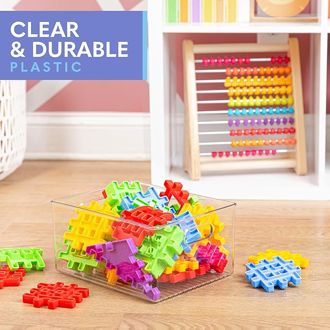 Clear Plastic Organizer Bins with Handles for Home Organization. Storage Containers for Organizing Fridge, Freezer, Cabinet. Pantry, Great for Kitchen, Garage, Laundry Room. 10"x8"x5"