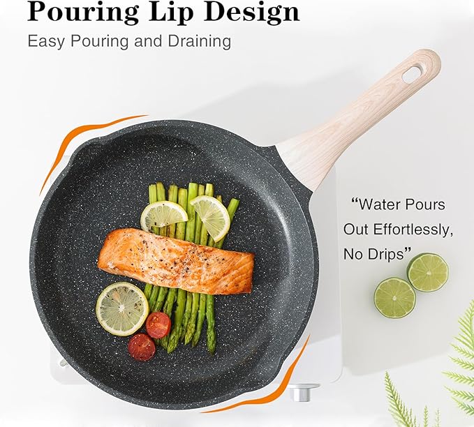 Kordisen Nonstick Frying Pan Set with Lids, 3 Piece Skillet Set, Healthy Induction Cookware Cooking Pan, Stay-Cool Handle, Compatible with All Stovetops, PFOA Free (9.5, 11, 12.5 Inch)