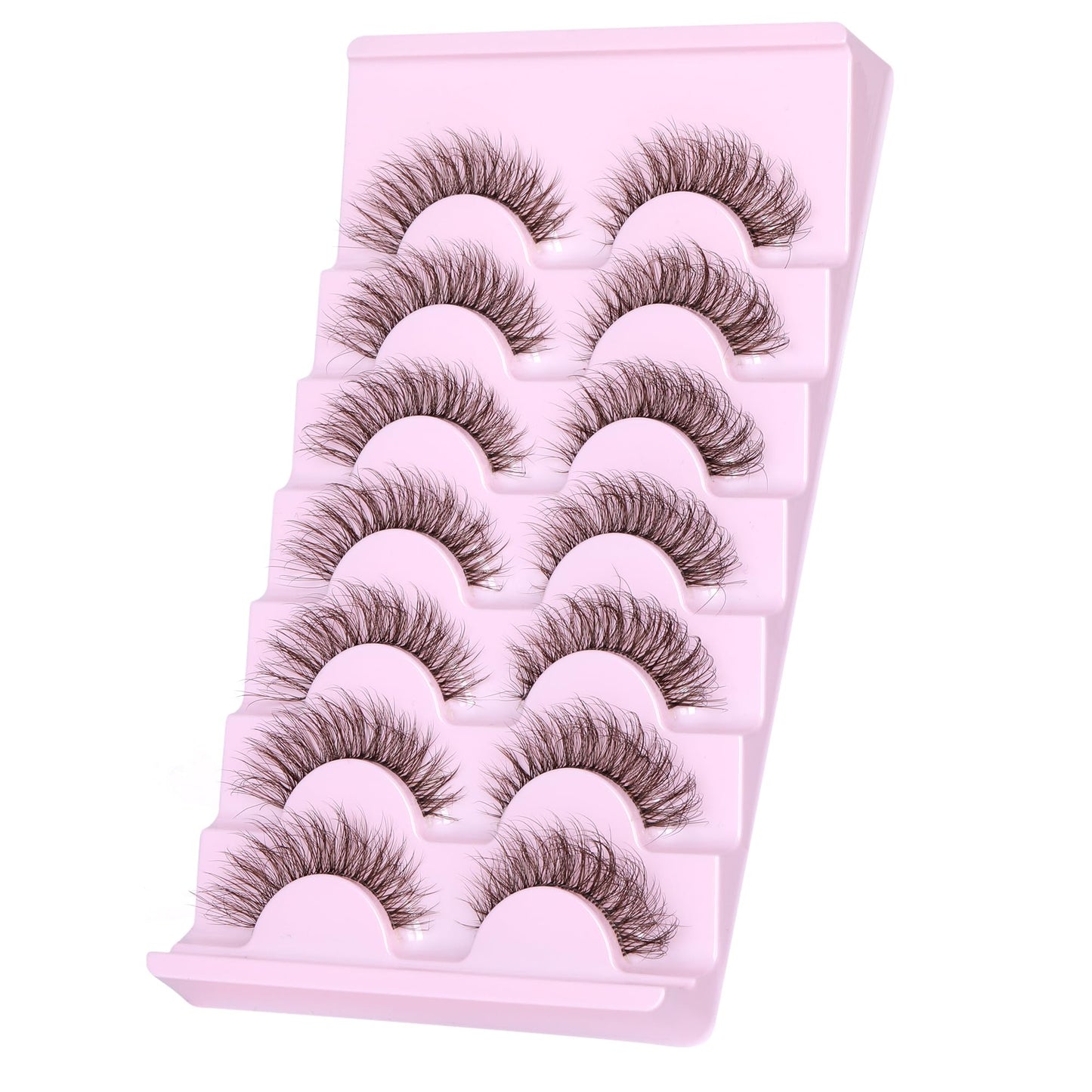 JIMIRE Brown False Eyelashes with Clear Band Fluffy 6D Lashes Brown Colored Lashes Natural Look Like Eyelash Extensions Soft Faux Mink Strip Eyelashes 7 Pairs Multipack