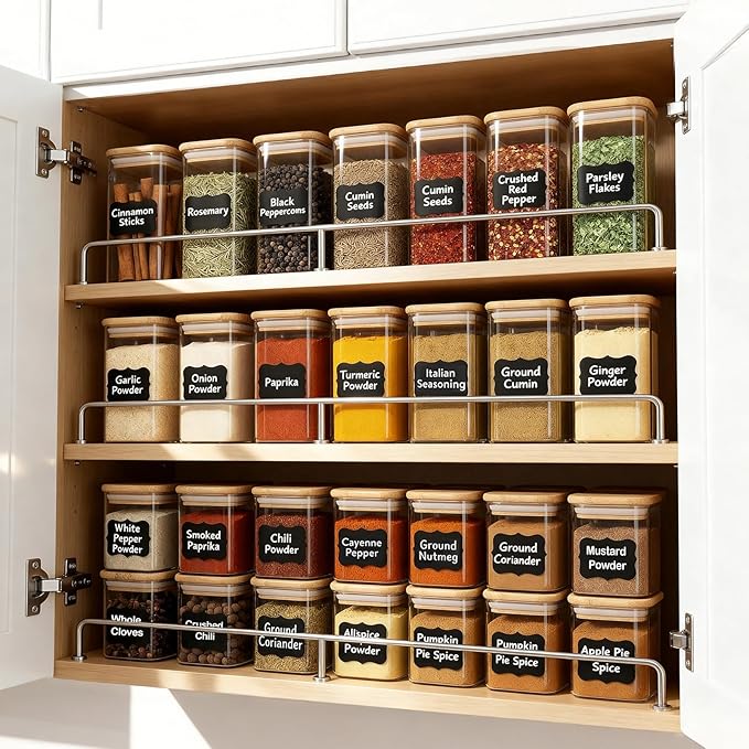 TBWIND 12 Pack 4 oz Square Glass Spice Jars with Lids and Labels – Airtight Small Seasoning Containers Set, Clear Glass Storage Jars for Seasoning, Spices, Kitchen Pantry Organization