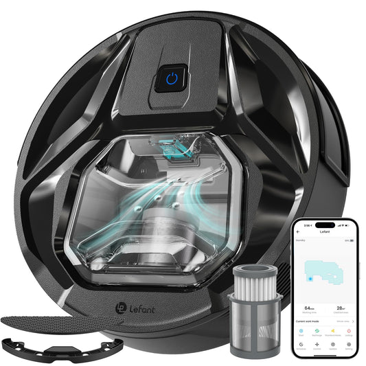 Lefant M320 Robot Vacuum Cleaner Featuring Carpet Detection, 6000Pa Powerful Suction, 210 Minutes runtime, Making it Ideal for Hard Floors and pet Hair, Black.