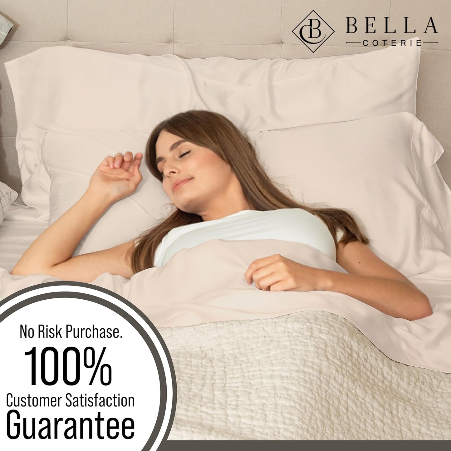 Bella Coterie Luxury Bamboo Viscose Split Top King Size Sheet Set | 100% Organically Grown | Ultra Soft | 34" Split | Cooling for Hot Sleepers | 18" Deep Pocket [Champagne]