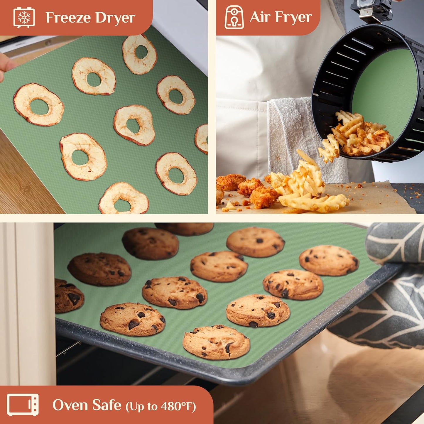 Silicone Baking Mat, 24 IN x 6 FT Free Cutting Baking Sheet,Non-Stick Reusable Dough & Pastry Mat,Non-Slip Silicone Mat Roll for Air Fryer Liner,Freeze Dryer,Oven Baking Pan,Kitchen Counter