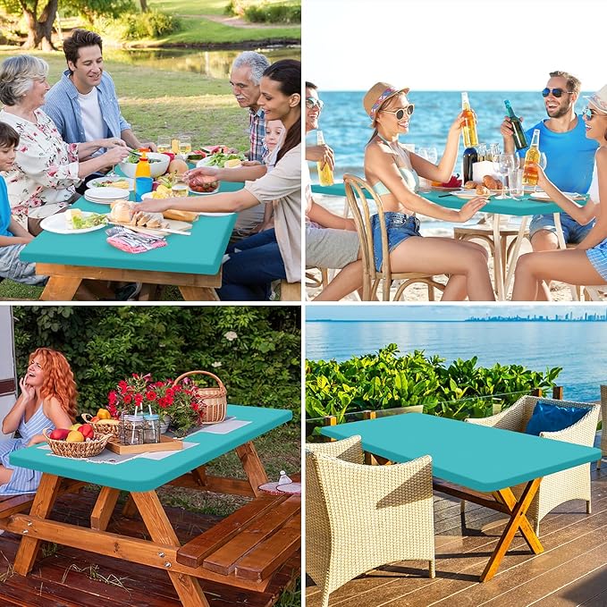 homing Rectangle Table Cloth Cover, Waterproof Polyester Elastic Fitted Tablecloth, Fits for 6 Foot Folding Tables, Washable Table Protector for Picnic, Camping, Outdoor (Turquoise, 30" x 72")
