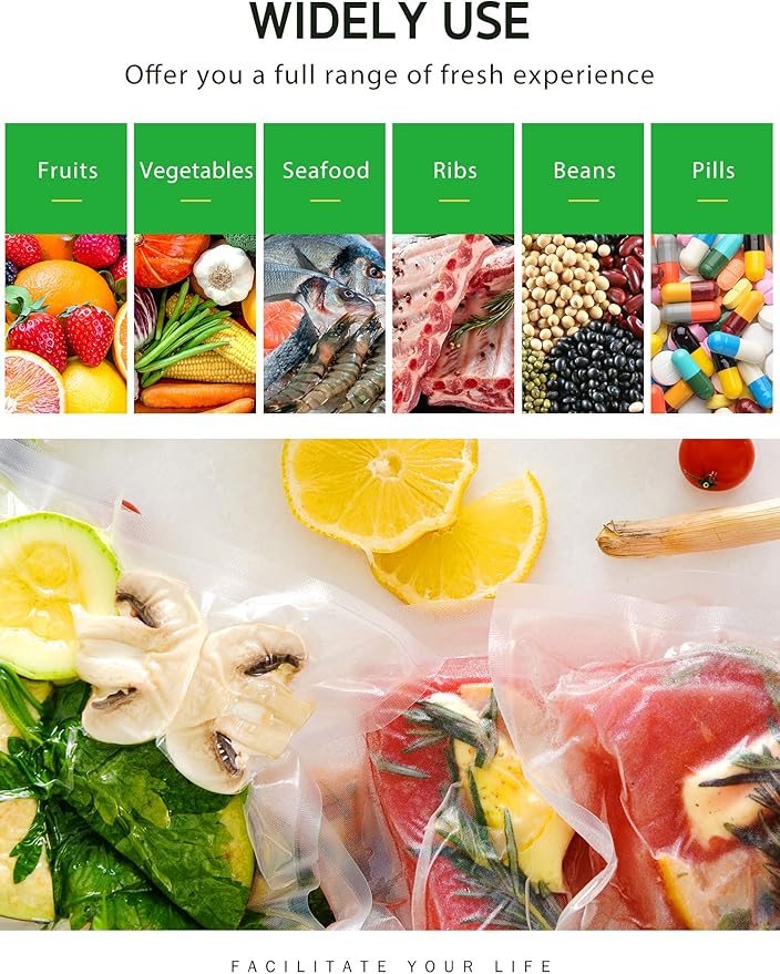 Syntus Vacuum Sealer Bags, 8 Pack 4 Rolls 11" x 20' and 4 Rolls 8" x 20' Commercial Grade BPA Free Bag Rolls, Food Vac Bags for Storage, Meal Prep or Sous Vide
