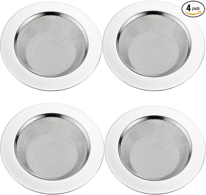 LASSHSWA 4 PCS Kitchen Sink Strainer Stainless Steel, Kitchen Sink Drain Strainer，Sink Strainers with Large Wide Rim 4.5" Diameter for Kitchen Sinks