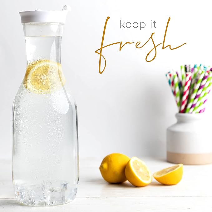 Clear Plastic Water Pitchers Carafes with Flip top Lids Heavy Duty Beverage Pitcher Jug for Juice or iced Coffee Great for Mimosa bar Restuarants ot Schools (3, 50 OZ)