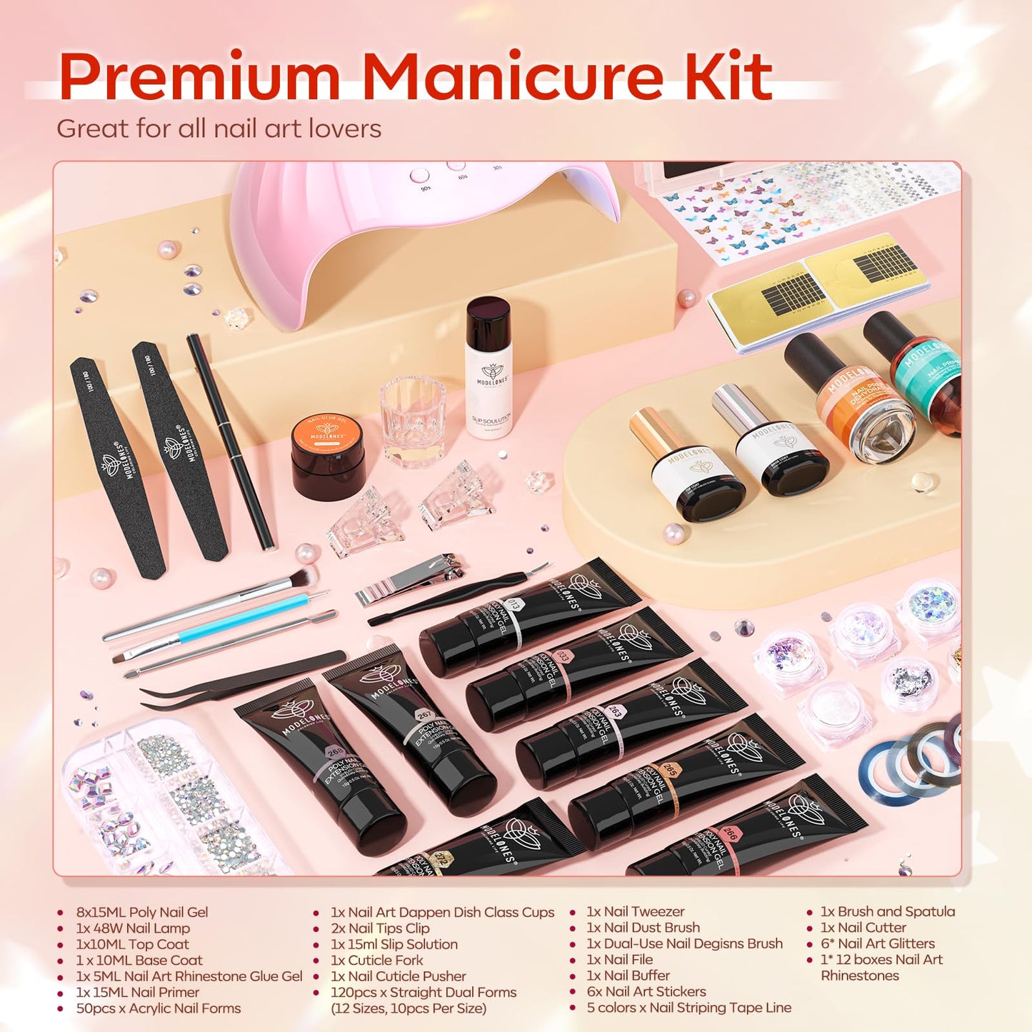 Modelones Poly Nail Gel Kit with 48W U V/LED Lamp 8 Fall Colors Clear Orange Pink Brown Glitter Extension Builder Gel Complete Art Tools Manicure Professional Starter Supplies DIY at Home