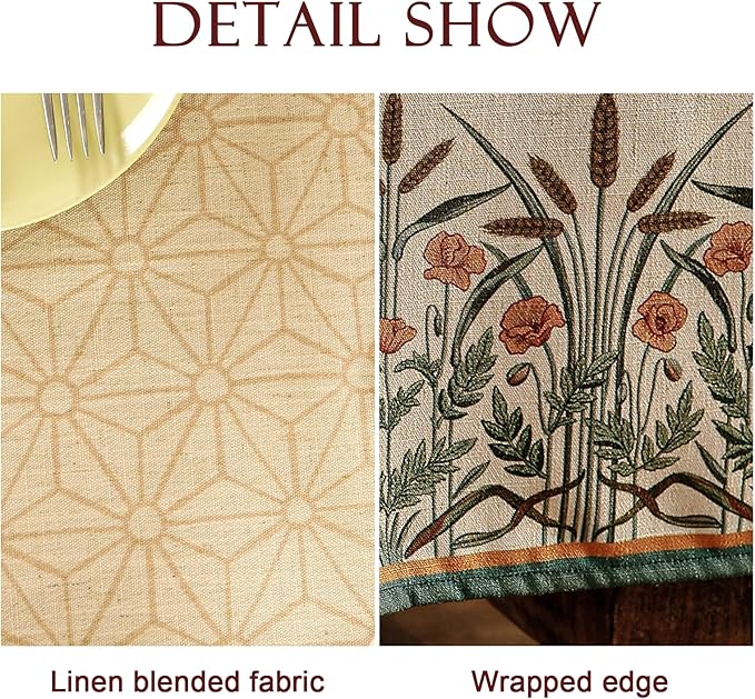 patdrea Designer Linen Light Brown Square Table Cloth,Vintage French Breathable Floral Tablecloth,Decor Table Covers for Kitchen Dining,Parties,Christmas,Tea Party,Thanksgiving,67"x67"-Cudillero