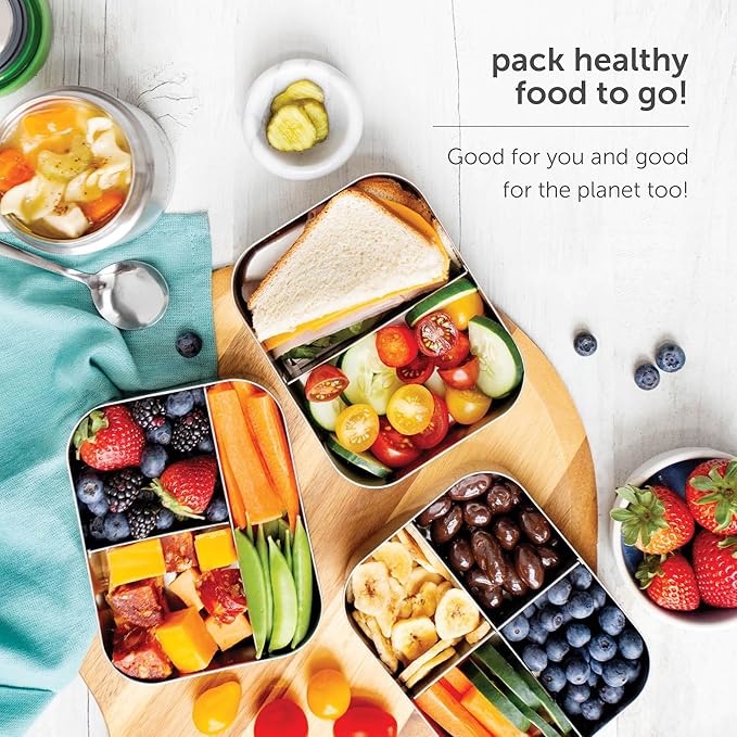 LunchBots Medium Uno Stainless Steel Sandwich Container - Open Design for Wraps - Salads or a Small Meal - Eco-Friendly - Dishwasher Safe and BPA-Free - Pink Dots