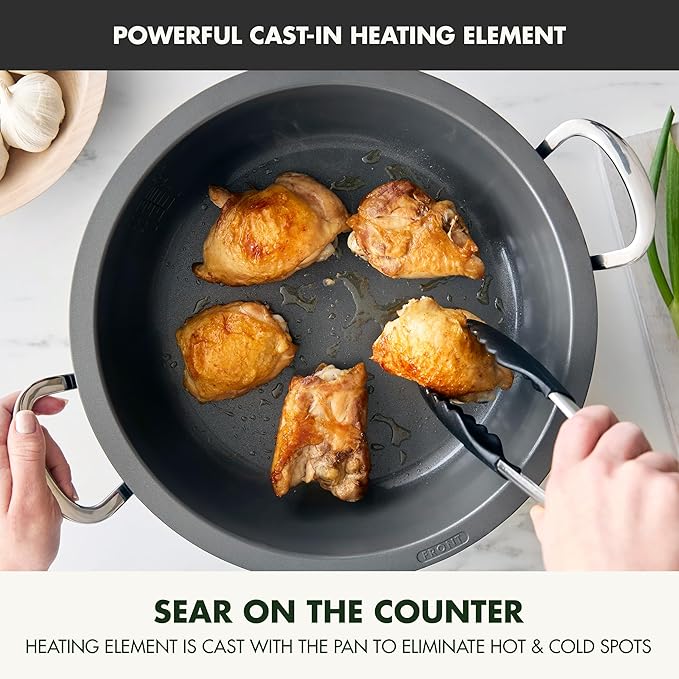 GreenPan Elite Essential Smart Electric 6QT Skillet Pot,Sear Saute Stir-Fry and Cook Rice, Healthy Ceramic Nonstick and Dishwasher Safe Parts, Easy-to-use LED Display, PFAS-Free, Black