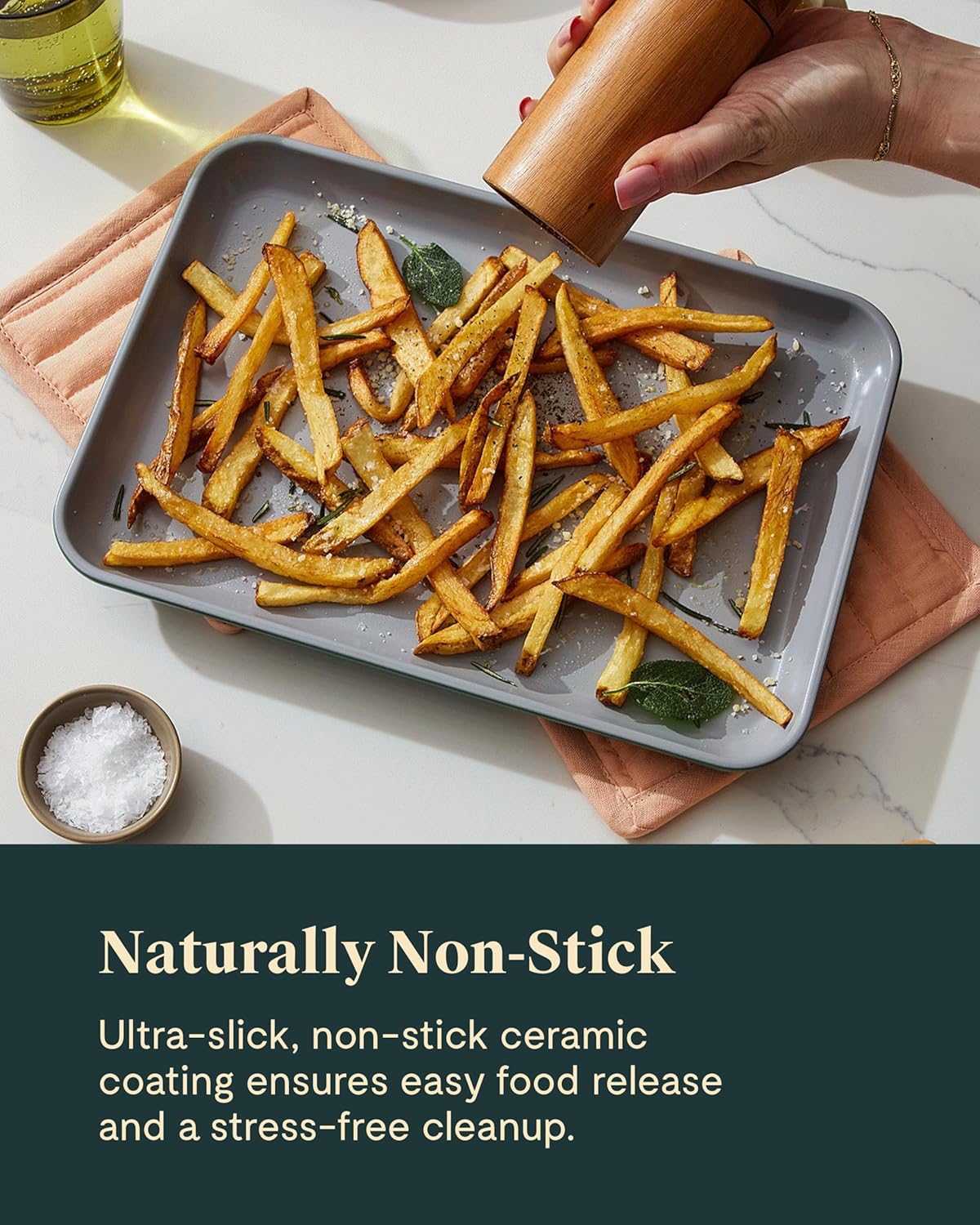 Caraway Non-Stick Ceramic Baking Sheet Trio - Naturally Slick Ceramic Coating - Non-Toxic, PTFE & PFOA Free - 18 x 13" Large, 15 x 10" Medium, & 9" x 13" Small - White