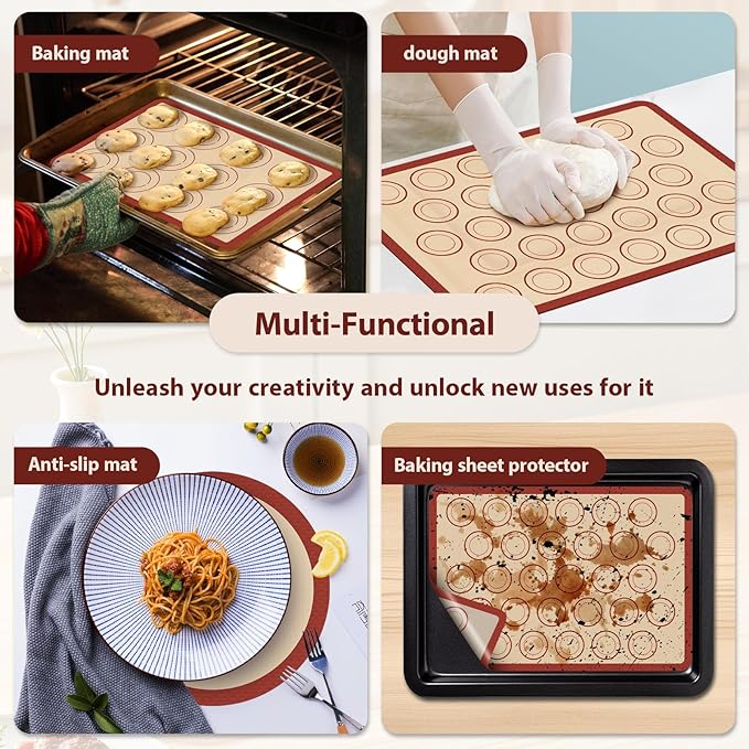 Silicone Baking Mat Set of 6, Macaron Silicone Baking Mat for Baking Sheets, Non-Stick & Reusable Silicone Mats for Baking Macarons, Cookies, Pastries, Pizza