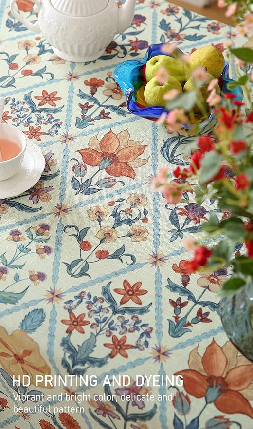 ISAENNE Designer Linen Elegant Square Tablecloth,Colorful Floral Bohemian Table Cloth,Wrinkle Resistant Decor Tablecloths for Dining Thanksgiving Kitchen Christmas,67"*67"-Floralsea A