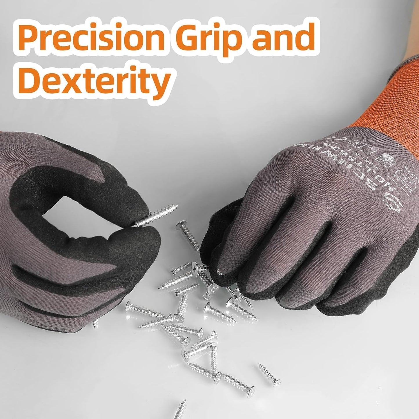 Schwer 6 Pairs Safety Work Gloves with Sandy Nitrile Coating LT5626, Max Abrasion Resistance Heavy Duty Gloves with Grip for Men and Women, Ideal for General Use, Mechanic, Construction, Gardening, XL