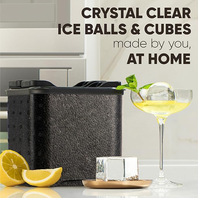 Berlinzo Clear Ice Cube Maker Mold - Combo 2+2 Crystal Clear Ice Cubes & Balls - Ice Square Maker Mold, Pure Round Ice Spheres for Whiskey, Cocktails & Bourbon (Non-electric)