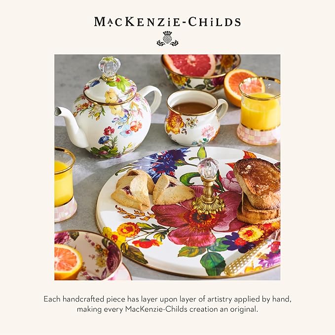 MACKENZIE-CHILDS Enamel Salad and Dessert Plate, Small Plate for a Dessert or Appetizer Dish, 8 Inches, Set of 4, White Flower Market
