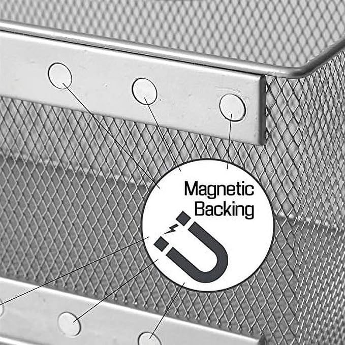 YBM Home Magnetic Basket Storage Organizer with 16 Strong Magnets for Metal Desk, Fridge, Whiteboard, and Wall Locker Accessories, Large (2-Pack)