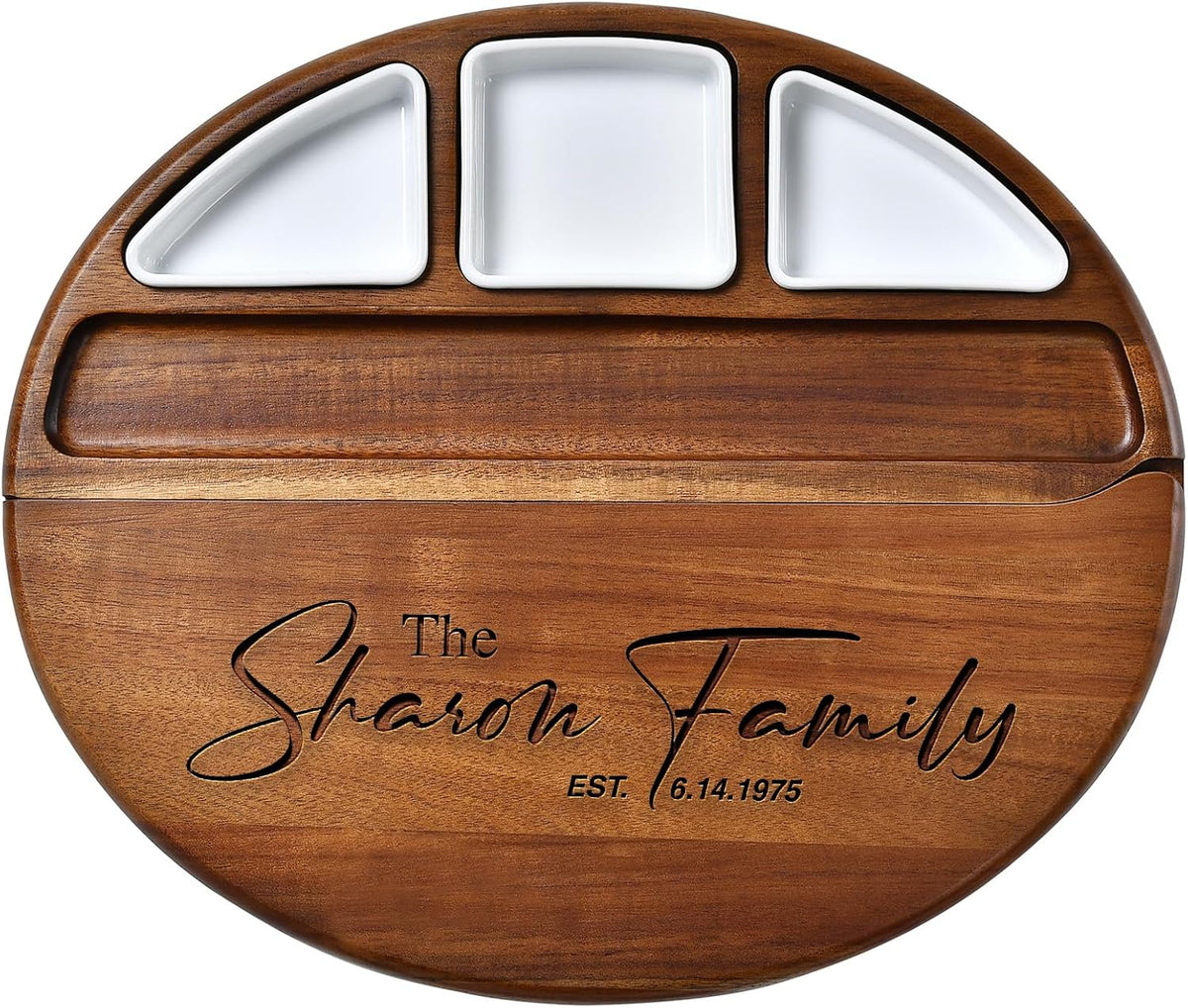 Shanik Premium Acacia Wood Cheese Board - Large Charcuterie Set with Cutting Wood for Serving - Ideal for Christmas, Wedding, Parties - Gift for Housewarming, Birthdays, Anniversaries - With Engraving