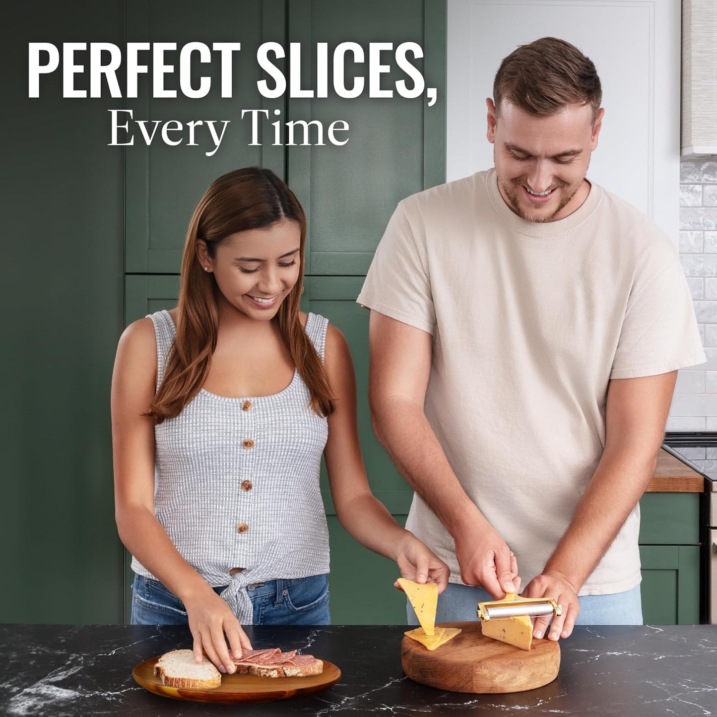Zulay Cheese Slicer With Adjustable Thickness – Heavy Duty Block Slicer with 2 Extra Wires – Ideal for Mozzarella, Cheddar, Gouda (Gold)