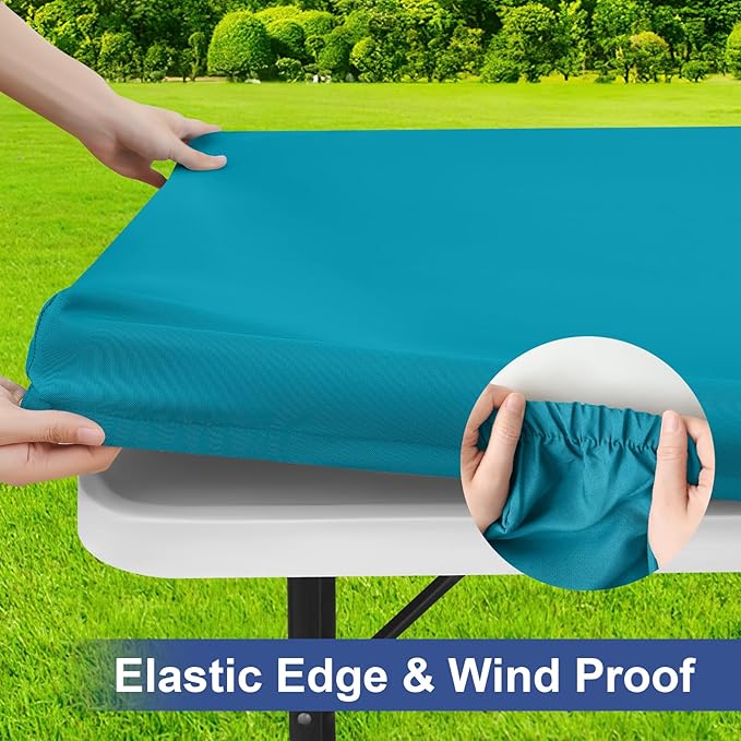 homing Rectangle Table Cloth Cover, Waterproof Polyester Elastic Fitted Tablecloth, Fits for 8 Foot Folding Tables, Washable Table Protector for Picnic, Camping, Outdoor (Teal, 30" x 96")