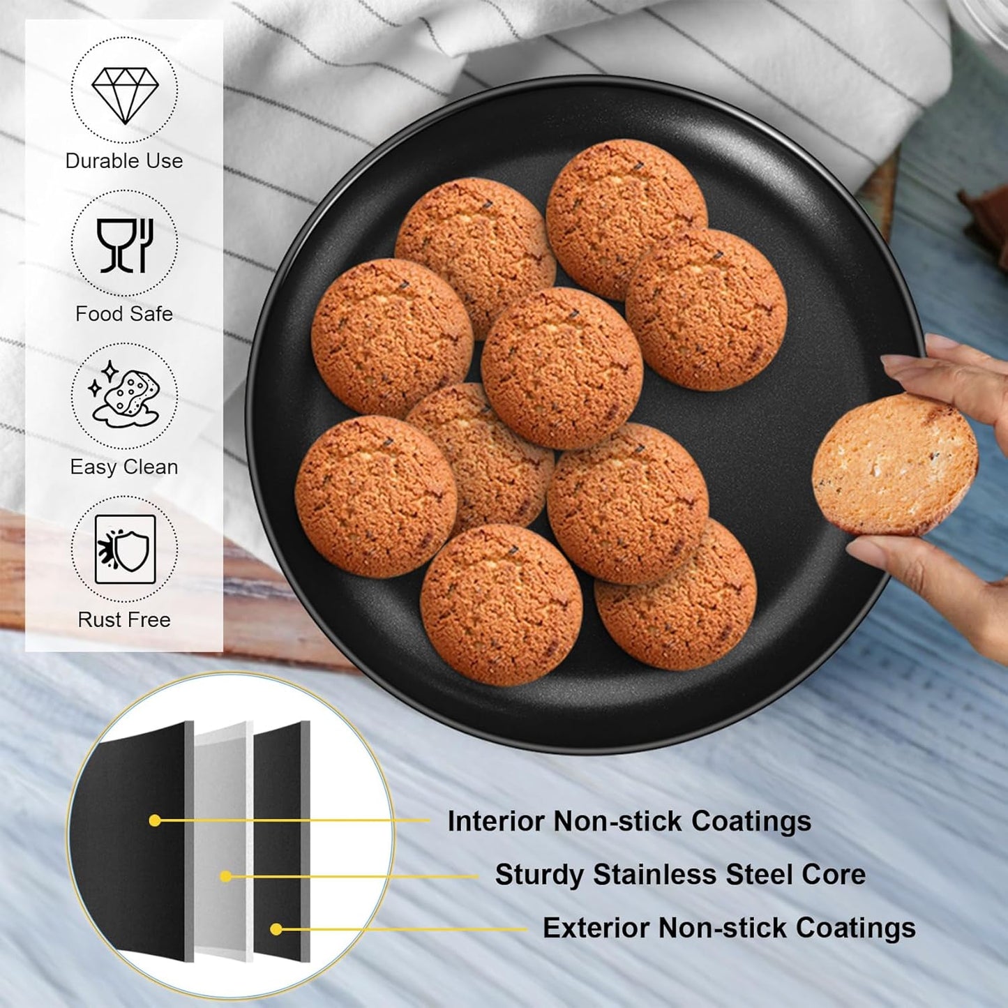P&P CHEF Pizza Pan Bakeware for Home Kitchen, Stainless Steel Pizza Tray for Baking Pizza, Healthy & Reusable & Easy Clean, Oven & Freezer Safe, 10 Inch & Black