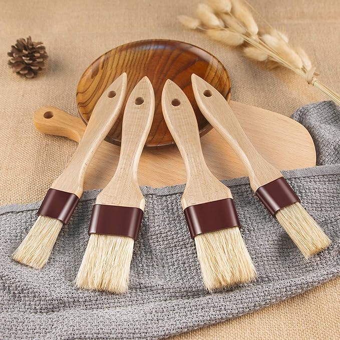 Pastry Brushes for Baking Basting Brush with Boar Bristles and Beech Hardwood Handles Culinary Oil Brush for Barbecue Butter Grill BBQ Sauce Baster Marinade Kitchen Food Cooking Brushes (1/1.5-4PCS)