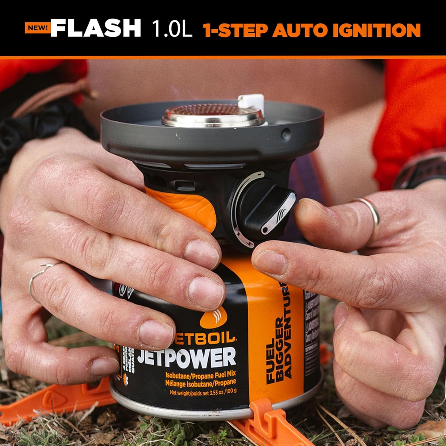Jetboil Flash 1.0L Portable Fast Boil Stove for Camping and Backpacking with 1-Step Auto Ignition, New for 2025, Propane/Isobutane Burner with Cooking Cup