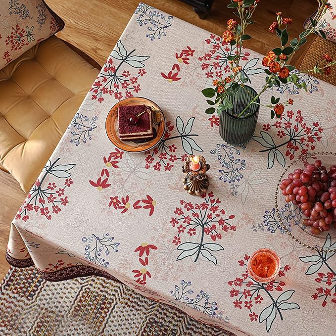 patdrea Designer French Linen Square Table Cloth,Vintage Red Floral Breathable Dacorative Tablecloth,Small Fall Table Cover for Kitchen Dining,Christmas,Holiday,Thanksgiving,67"x67"-Newmari
