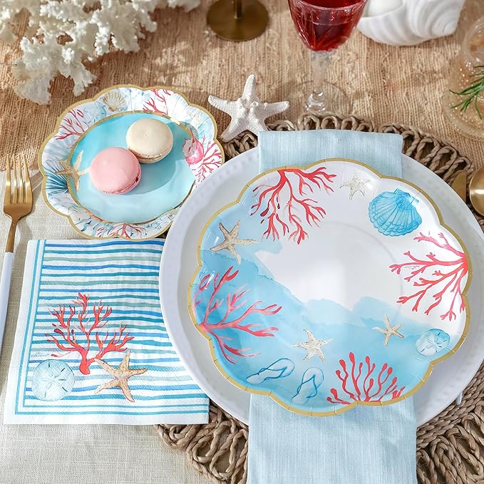 Kate Aspen Beach Party Decorations - 62 Piece Coastal Plates and Napkins Party Supplies for 16 Guests - Summer Tableware for Bridal Shower, Luau, Wedding, Pool Parties & More