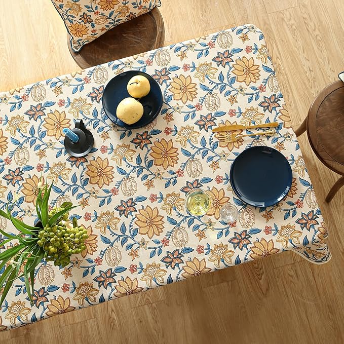 ISAENNE Designer Bohemian Floral Extra Long TableclothRectangle,Linen Colorful Table Cloth,Wrinkle Resistant Decor Tablecloths for Dining Thanksgiving Kitchen Christmas,63"*110"-Estevan B