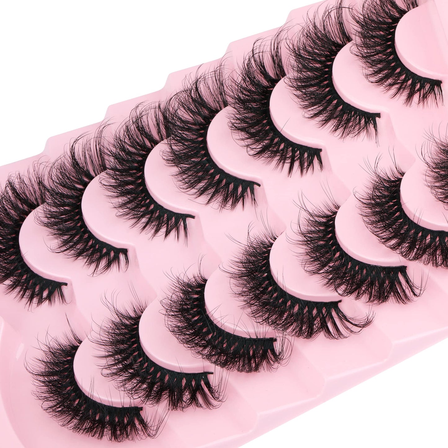 JIMIRE Mink Lashes Fluffy Cat Eye Natural False Eyelashes Volume Wispy Faux Mink Lashes Fox Eye Crossed 16MM Fake Lashes Look Like Eyelash Extensions Pestañas 7 Pairs Pack