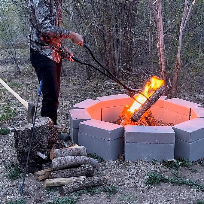 40” Heavy Duty Fire Tongs Firewood Grabber with Scissor Shape Serrated, Large Fire Pit Tool Outdoor/Indoor Bonfire Campfire Fireplace Tongs, A Pair of Gloves