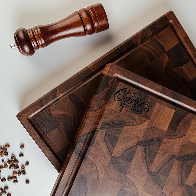 Handmade Personalized Walnut End Grain Cutting Board – Custom Engraved Wood Chopping Block, Perfect Gift for Home Chefs by GrainWoods (24x18x2 Inches)
